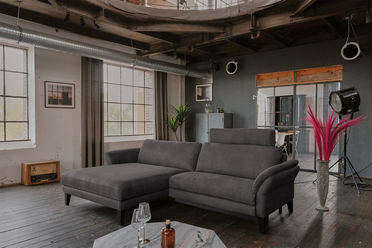 ECKSOFA MALTA Anthrazit Webstoff - Anthrazit/Schwarz, Buchenholz/Textil (302/175cm) - KAWOLA