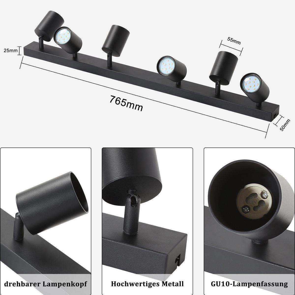 DECKENSTRAHLER Iruka 79/9.5/6.5cm - Schwarz, Metall (79/9.5/6.5cm) - ZMH