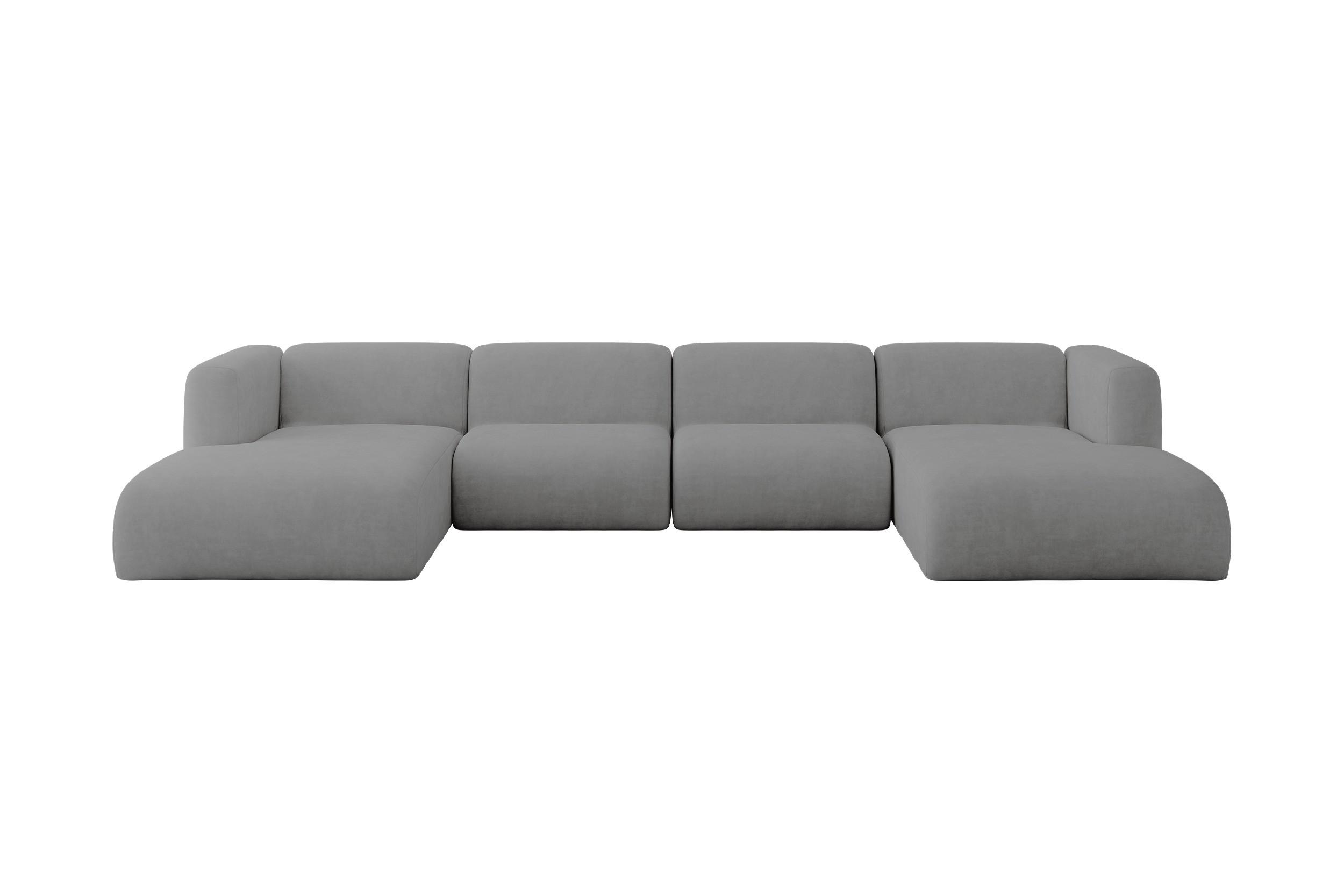 WOHNLANDSCHAFT MIRA-U2 408x179x70 Grau Velours - Schieferfarben/Schwarz, Holzwerkstoff/Kunststoff (408/70/179cm) - ALTDECOR