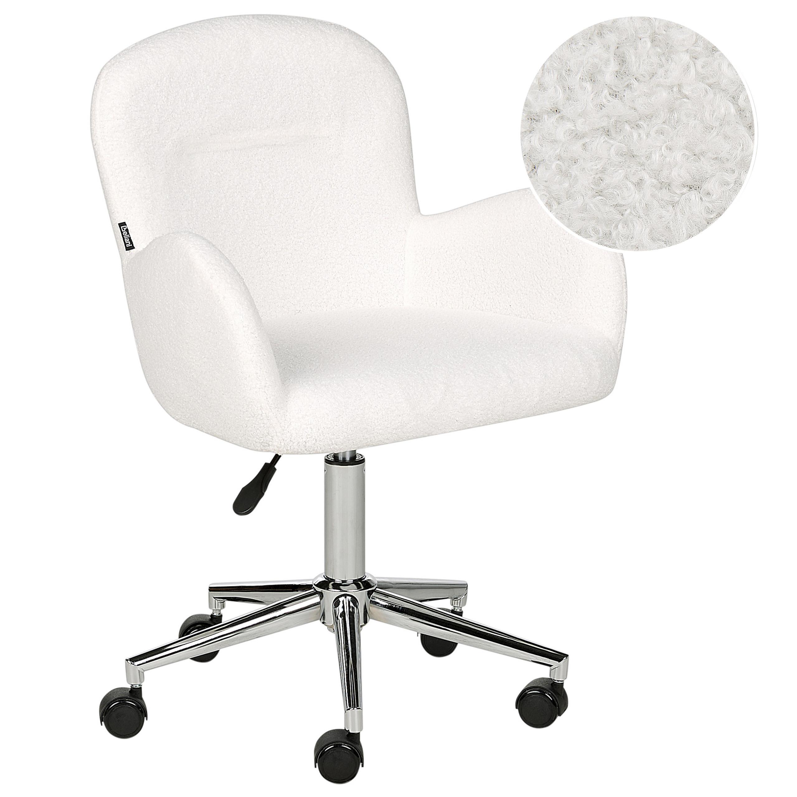 BÜROSTUHL Bouclé Cremeweiß Priddy - Silberfarben/Weiß, Textil (60/79/60cm) - Beliani