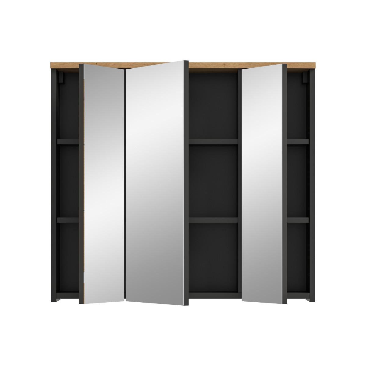 HÄNGESCHRANK mit 3 Spiegeltüren in Eichen- und Grauoptik 21/73/80 cm - Eschefarben, Holzwerkstoff (21/73/50.5cm) - Calicosy