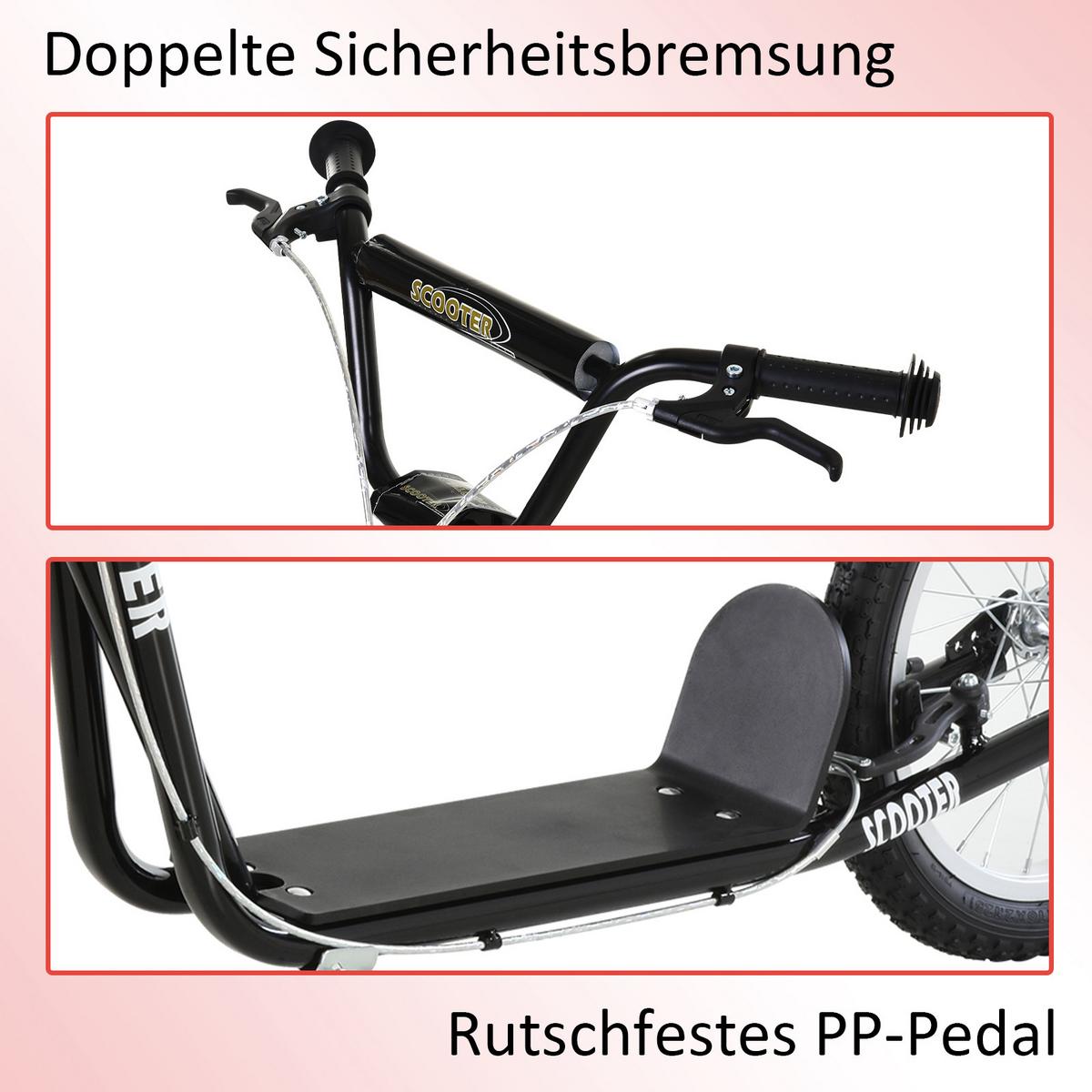 TRETROLLER Scooter Cityroller Kinder Luftreifen Roller verstellbar Alu Schwarz - Schwarz, Metall (139/58/96cm) - HOMCOM