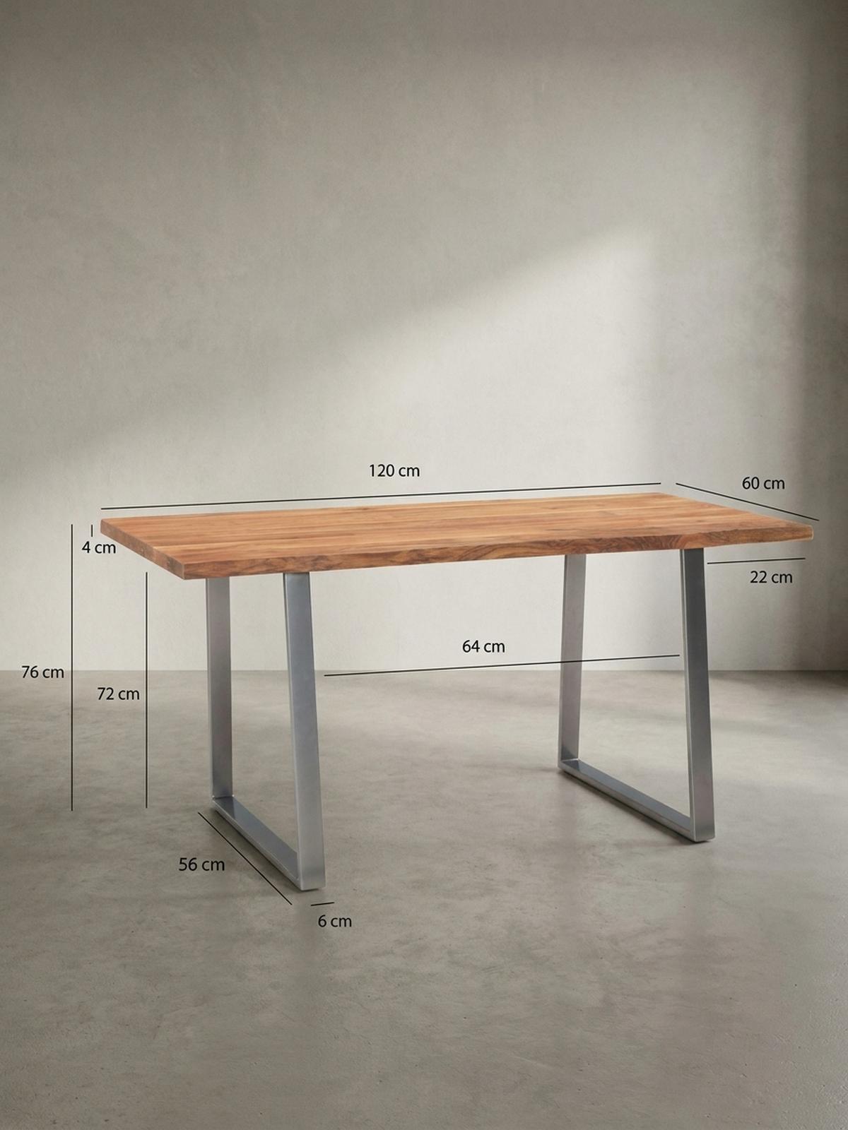 ESSTISCH Massivholz Baumkante Metallgestell Handgefertigt TARN, Goldbraun-Chrom 120x60x76 cm - Chromfarben/Braun, Holz/Metall (60/120/76cm) - KADIMA DESIGN