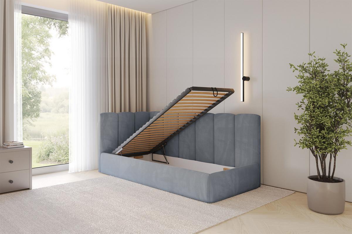 EINZELLBETT Jugendbett mit Bettkasten, Rechts - DEXY 90x200 Grau - Blaugrau, Holzwerkstoff/Textil (90/200cm) - ALTDECOR
