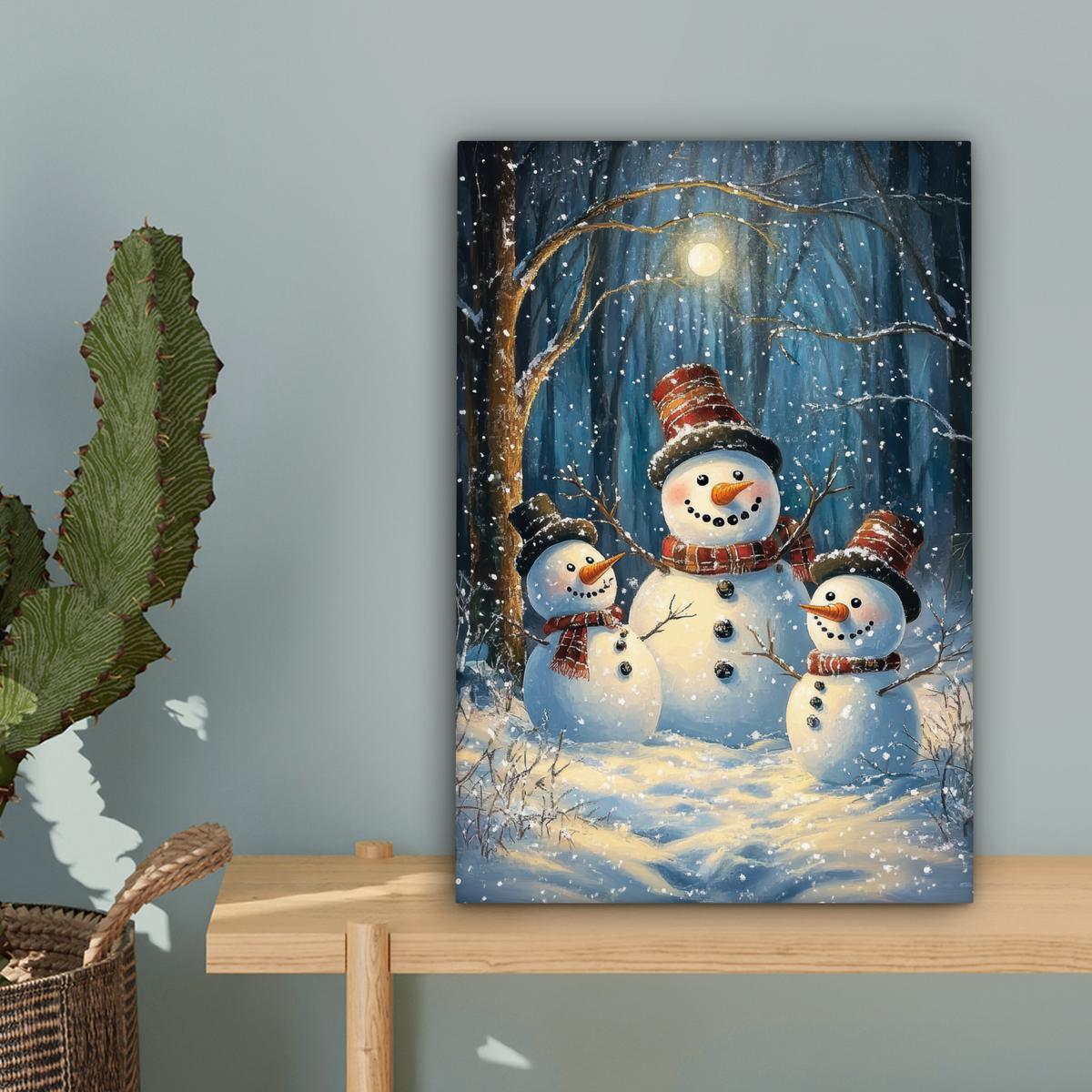 LEINWANDBILD Schneemann - Schnee - Winter - Wald Deko Wohnzimmer 20x30 cm - Hellblau, Textil (20/30cm) - MuchoWow
