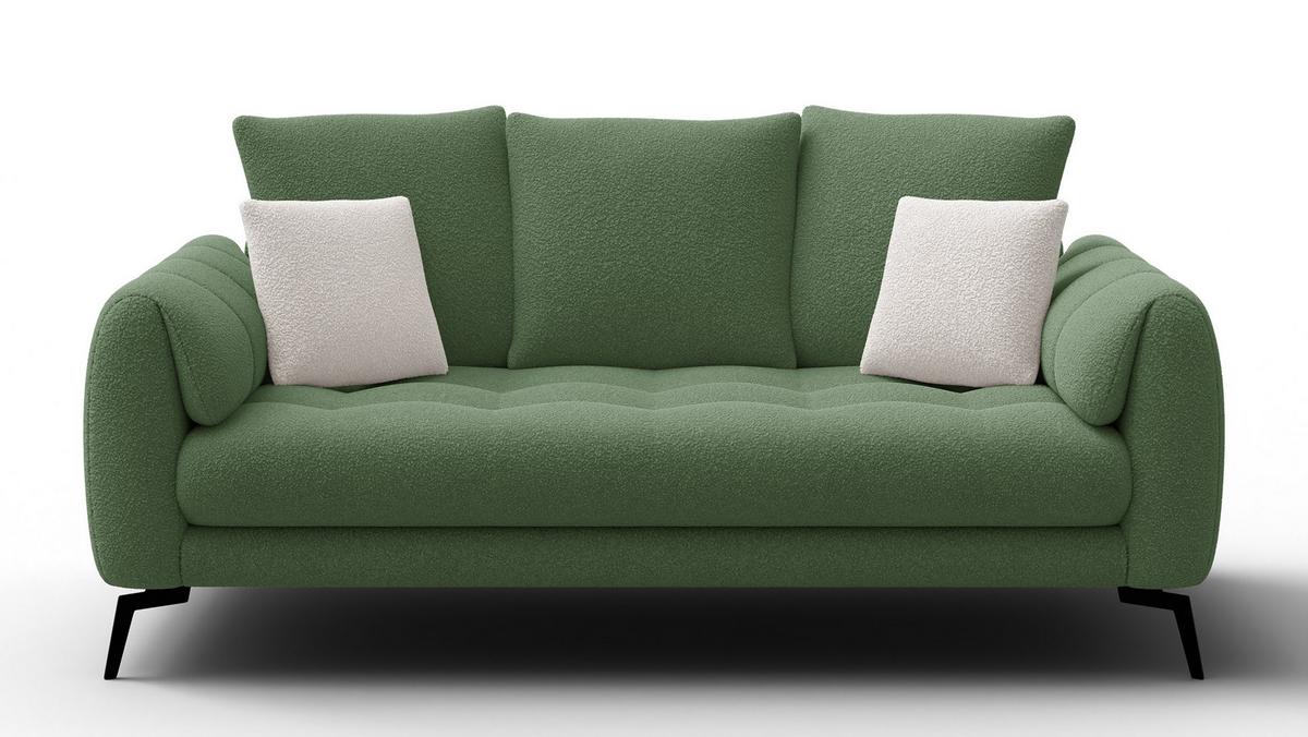 SOFA CALME 2,5-Sitzer, olive - Schwarz/Olivgrün, Holz/Textil (199/92/108cm) - Wozimo