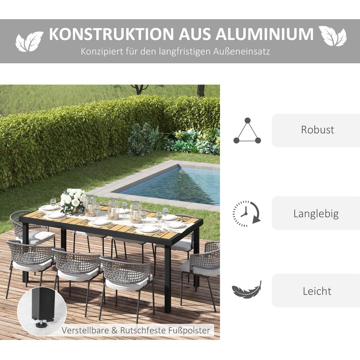 GARTENTISCH, Naturholz, Aluminium - Naturfarben, Metall (190/90/74cm) - Outsunny