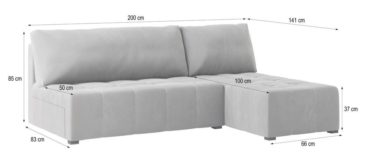 ECKSOFA DOMIRA Hellgrau Plüsch-Stoff mit Schlaffunktion - Hellgrau, Holz (200/141cm) - MASSENO