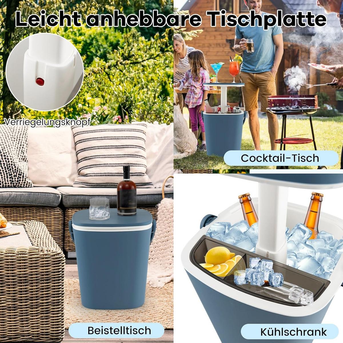 BEISTELLTISCH Blau - Blau, Kunststoff (34/35/37cm) - COSTWAY