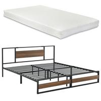 METALLBETT Villach mit Matratze - Schwarz, Textil/Metall (180/200cm) - [en.casa]