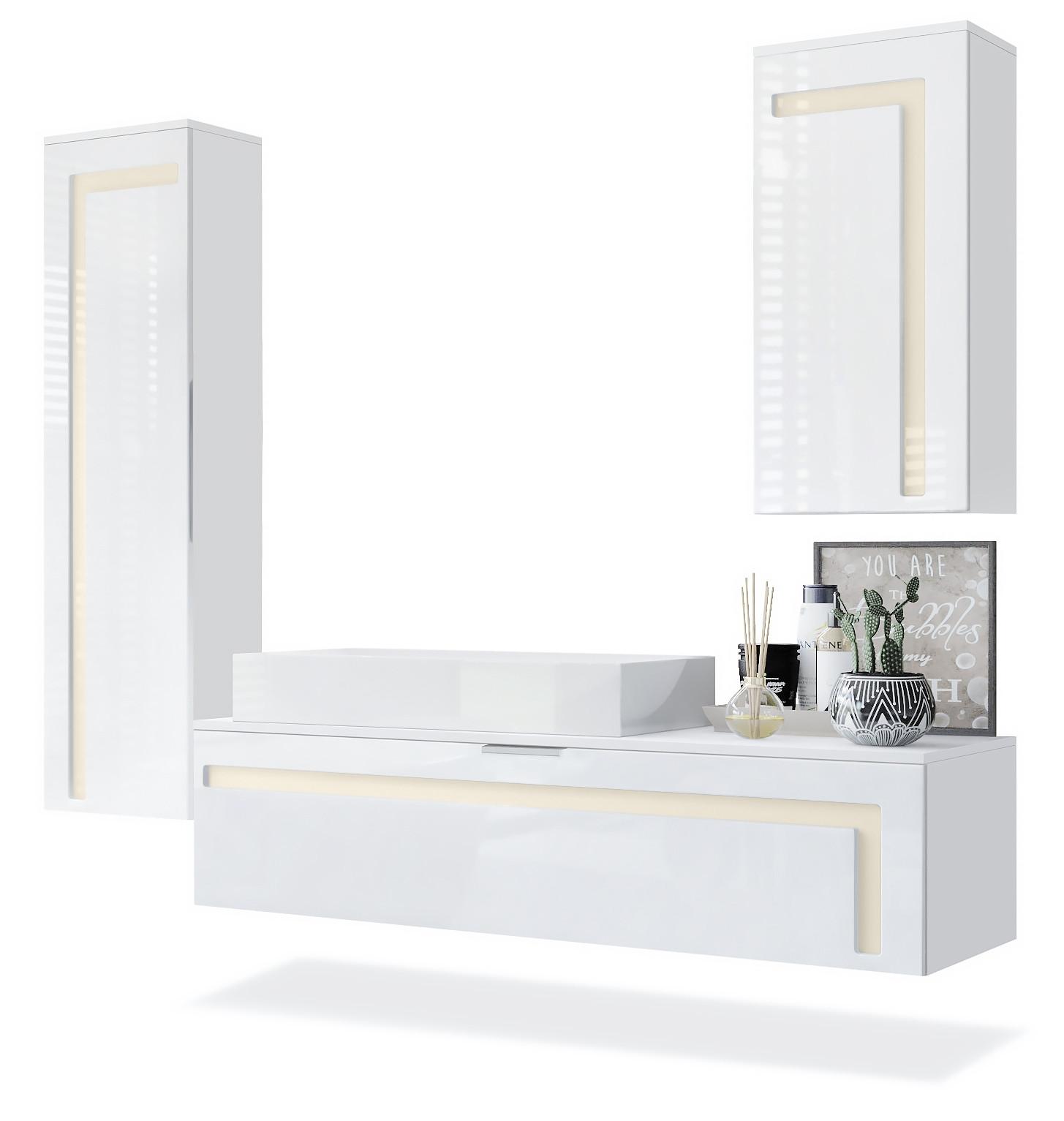 BADMÖBELSET Aloha Absetzungen in Creme Hochglanz - Creme, Holzwerkstoff (210/185/51cm) - Vladon