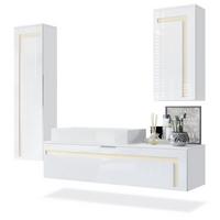 BADMÖBELSET Aloha Absetzungen in Creme Hochglanz - Creme, Holzwerkstoff (210/185/51cm) - Vladon