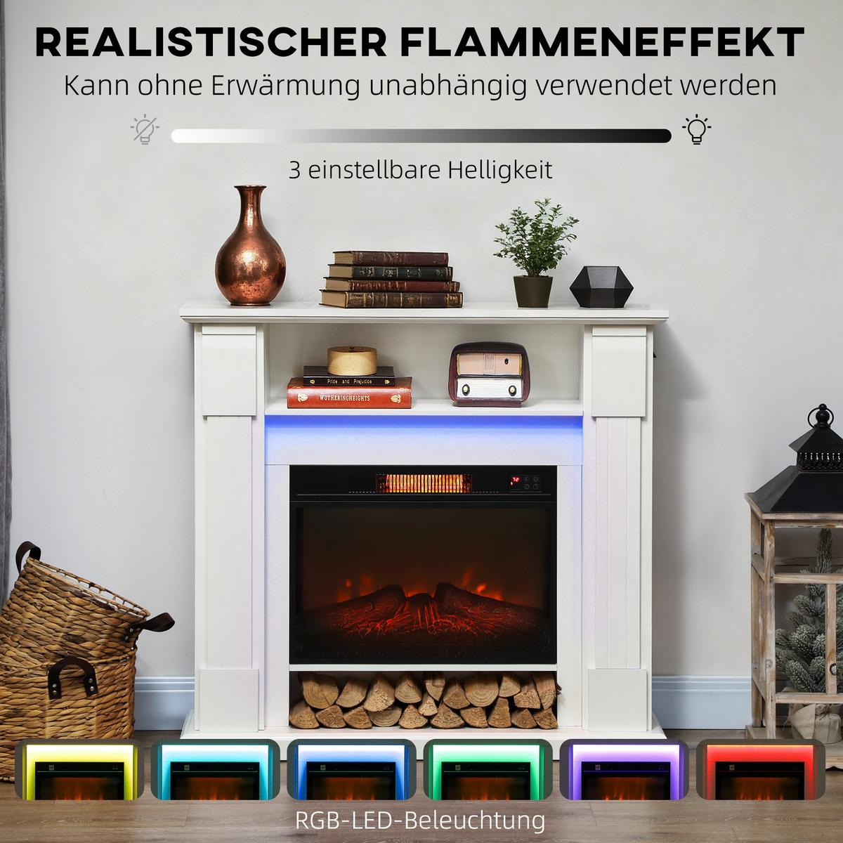 ELEKTROKAMIN Metall Spanplatte Weiß - Weiß, Metall (27/97/105cm) - HOMCOM