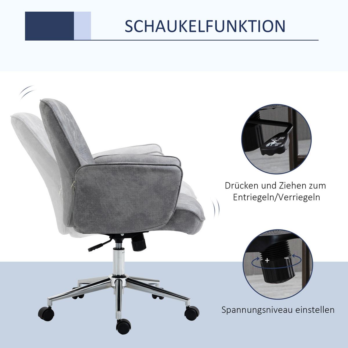 BÜROSTUHL Schreibtischstuhl drehbar verstellbar Mikrofaser Schaumstoff Grau - Hellgrau, Kunststoff (70/106/65cm) - Vinsetto