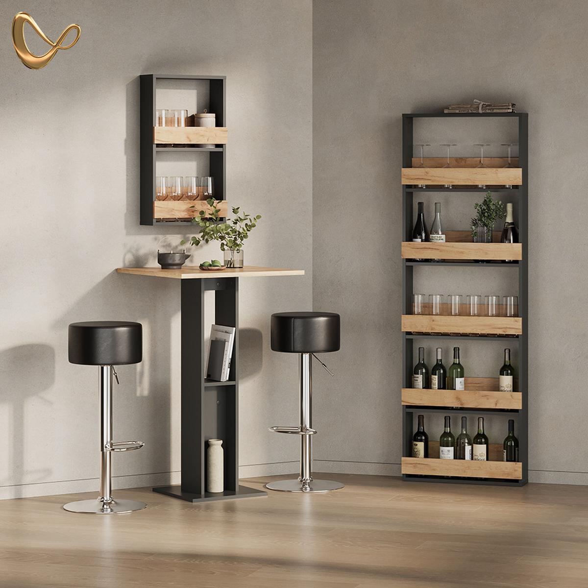WEINGLASREGAL Regusa Goldkraft Eiche/Anthrazit 40 x 72 cm - Honigeiche/Anthrazit, Holzwerkstoff (40/72/15.1cm) - Livinity®