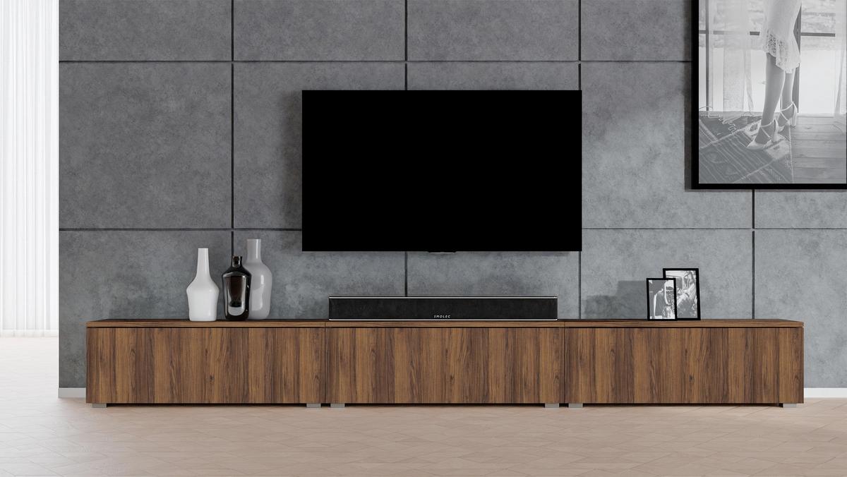 LOWBOARD Loriano 3x100 Nussbaum Warmia 300/36,5/32 cm – Hängend und Stehend - Nussbaumfarben, Holzwerkstoff/Kunststoff (300/36.5/32cm) - AX Living