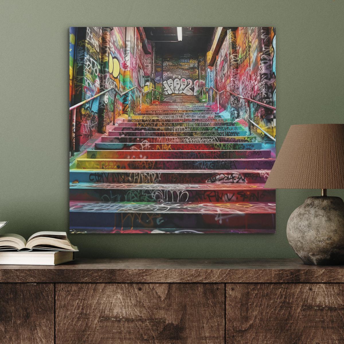 AKUSTIKBILD Treppe - Graffiti - Farben - Kunst Wandbilder 60x60 cm - Multicolor, Kunststoff (60/60/0.9cm) - MuchoWow