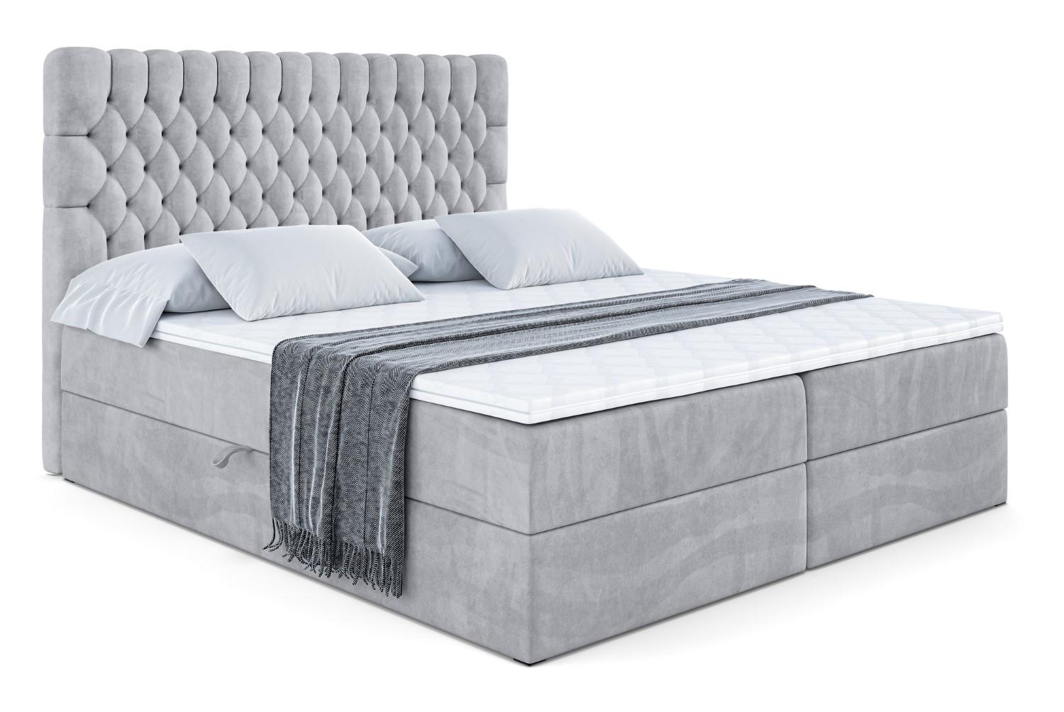 BOXBETT mit Matratze H4 und Lattenrost - SERENE - 180x200 - H4 - Grau - Hellgrau, Holzwerkstoff (180/200cm) - ALTDECOR