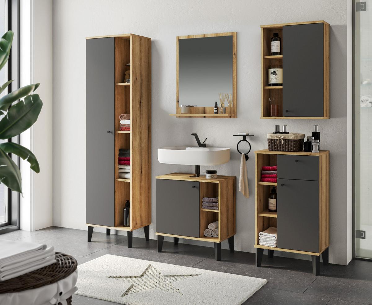 BADSPIEGEL Evoke Eiche, Wandspiegel mit Ablage, 60 x 75 cm - Eichefarben, Glas/Holzwerkstoff (60/75/16cm) - Furn.Design