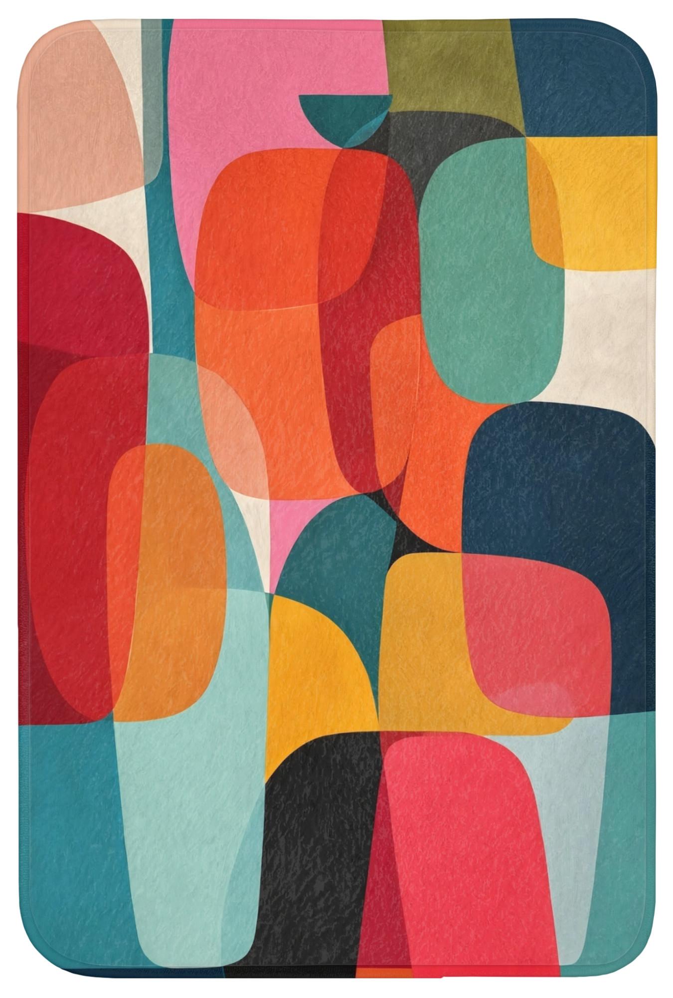 BADEMATTE Formen - Bunt - Abstrakt - Flugzeuge Rutschfest 60x90 cm - Multicolor, Textil (60/90cm) - OnlyWow