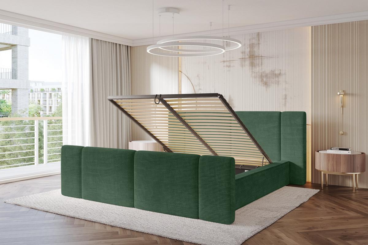 POLSTERBETT mit Bettkasten, Fußteil und Lattenrost, Bett mit Matratze H3/H4 - RIVO-Z 180x200 Grün - Grün, Holzwerkstoff/Textil (180/200cm) - ALTDECOR