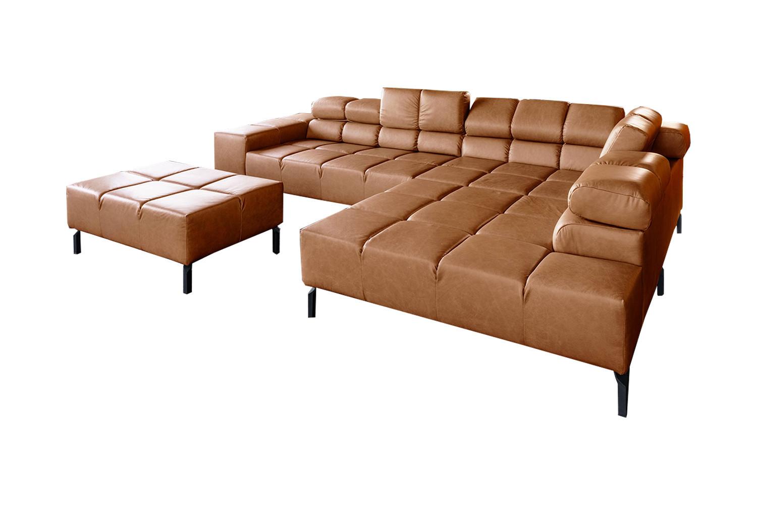 ECKSOFA NELSON Braun Leder Relaxfunktion - Schwarz/Braun, Leder/Metall (321/216cm) - KAWOLA