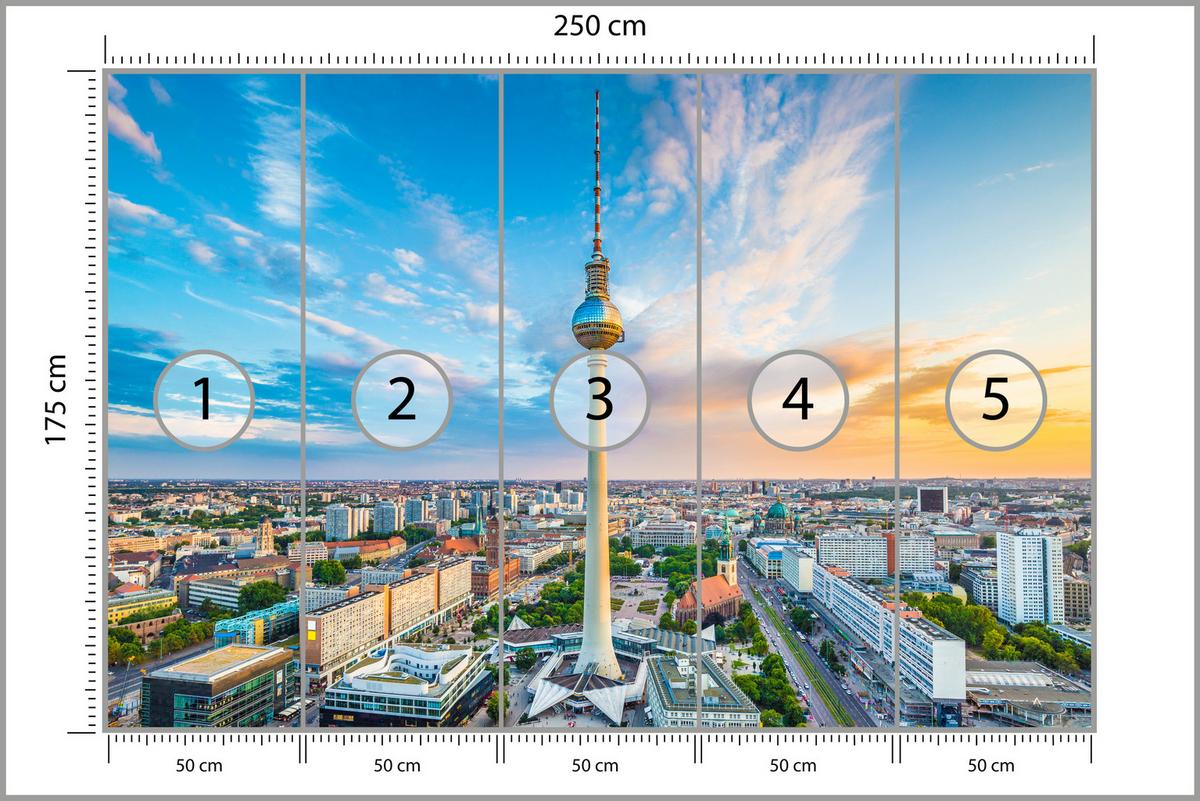 FOTOTAPETE für Wohnzimmer Fernsehturm Berlin Stadt Wolkenkratzer 250x175 - Beige/Orange, Papier (250/175cm) - Muralo