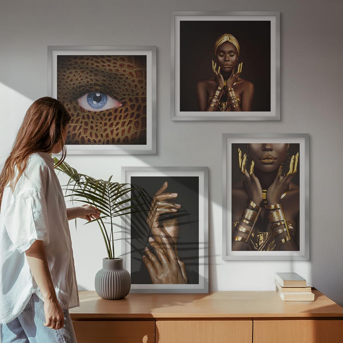 BILDER SET 4er Set - 50x50 cm & 40x60 cm Silberner Rahmen - Künstlerische Porträts von Frauen - Silberfarben, Kunststoff (50/50cm) - TULUP
