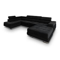 WOHNLANDSCHAFT CASONE L-S Schwarz Velours-Stoff mit Schlaffunktion - Silberfarben/Schwarz, Holz/Textil (345/90/202cm) - MASSENO