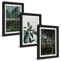 BILDER SET 3er Set - 20x30 cm Schwarzer Rahmen - Grüne Blätter an der Fensterpflanze - Schwarz, Kunststoff (20/30cm) - TULUP
