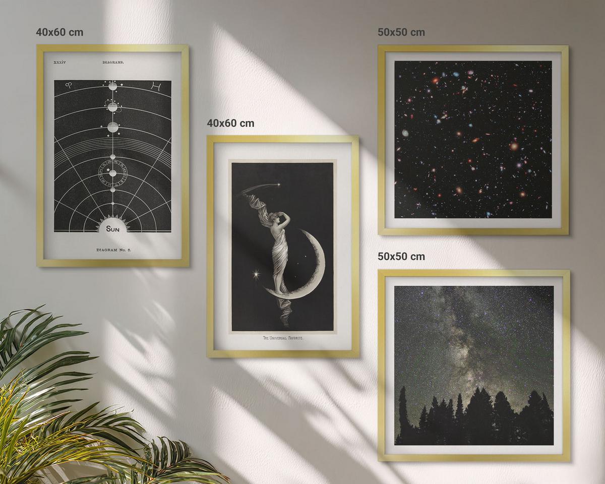 BILDER SET 4er Set - 50x50 cm & 40x60 cm Goldrahmen - Galaxie im Sonnensystem - Goldfarben, Kunststoff (50/50cm) - TULUP