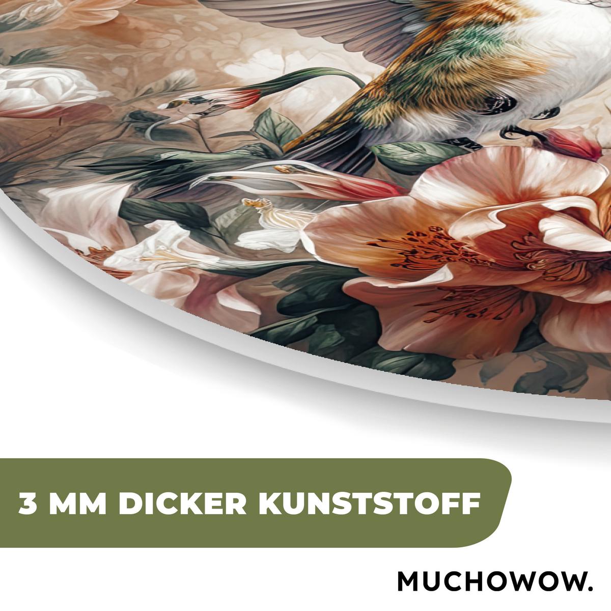 WANDBILD Kolibri - Vögel - Blumen - Natur Room Decor 90x90 cm - Altrosa, Kunststoff (90/90cm) - MuchoWow