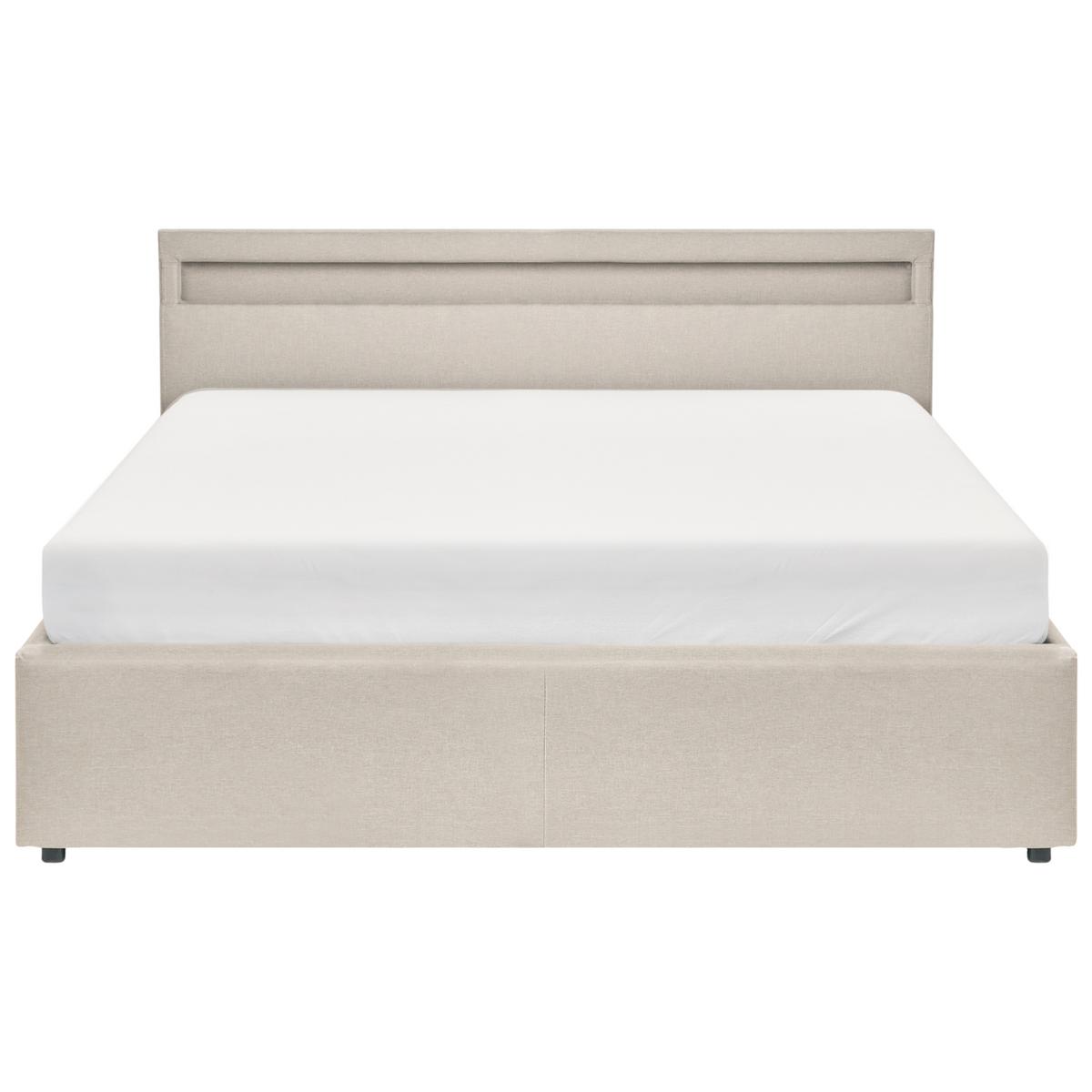 BETT mit Stauraum und LED-Beleuchtung 160/200 cm Stoff Beige Armelle - Beige, Textil (160/200cm) - Beliani