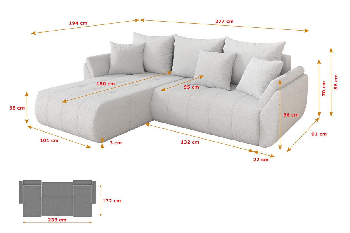 ECKSOFA mit Schlaffunktion Ottomane Links TOKO-L 277x194x86 Weiß Bouclé - Schwarz/Weiß, Holzwerkstoff/Kunststoff (277/194cm) - ALTDECOR