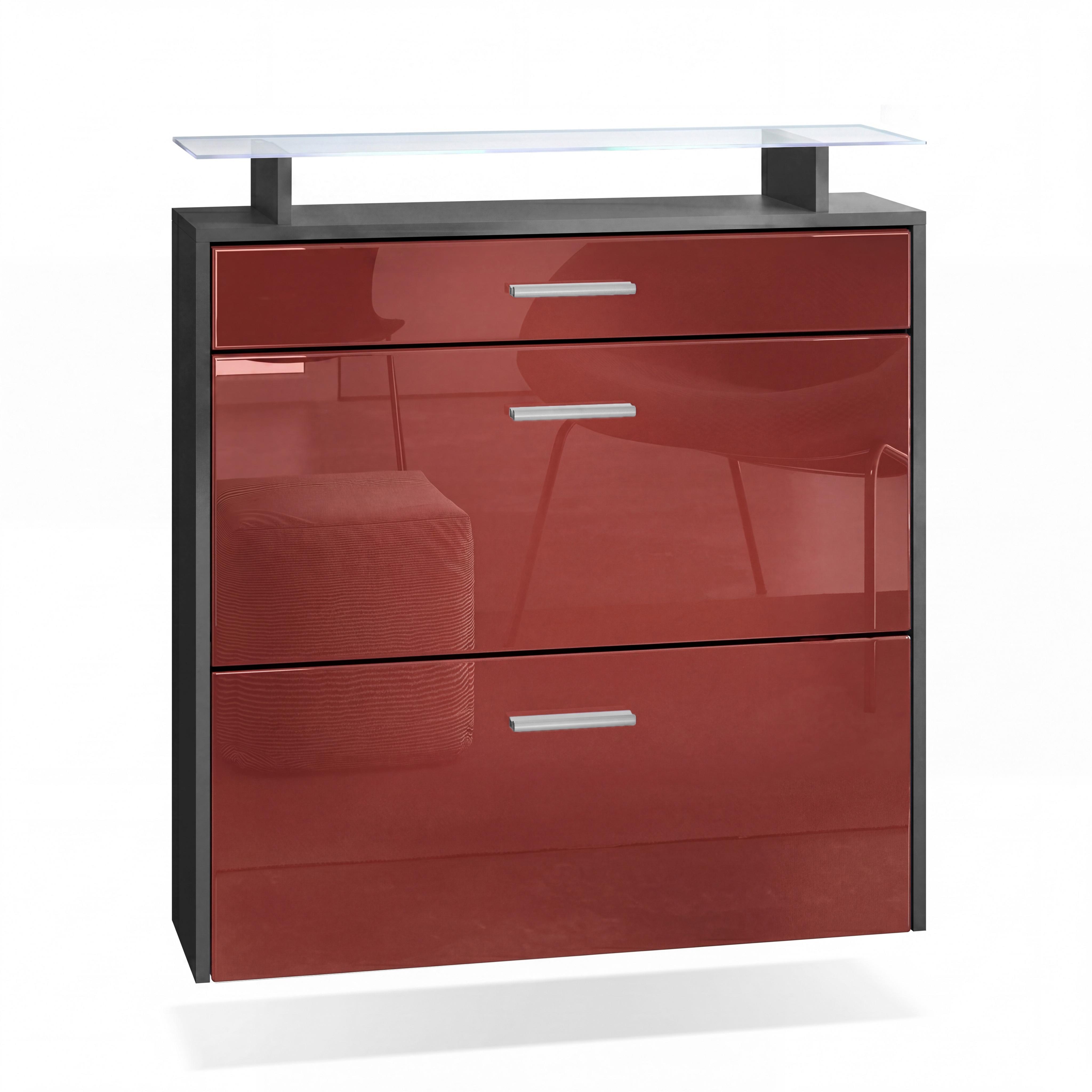 SCHUHSCHRANK Malea Fronten in Bordeaux Hochglanz - Bordeaux, Holzwerkstoff (89/96/23cm) - Vladon