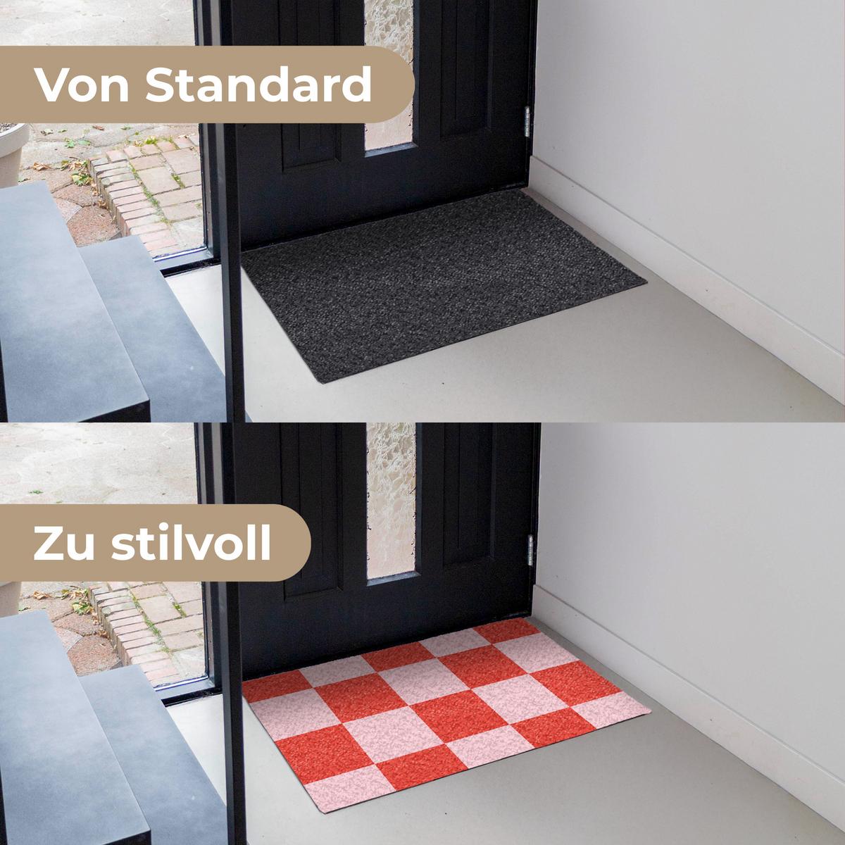 FUSSMATTE Schachbrettmuster - Rot - Rosa - Würfel Türmatte 90x60 cm - Rot, Kunststoff (90/0.4cm) - MuchoWow