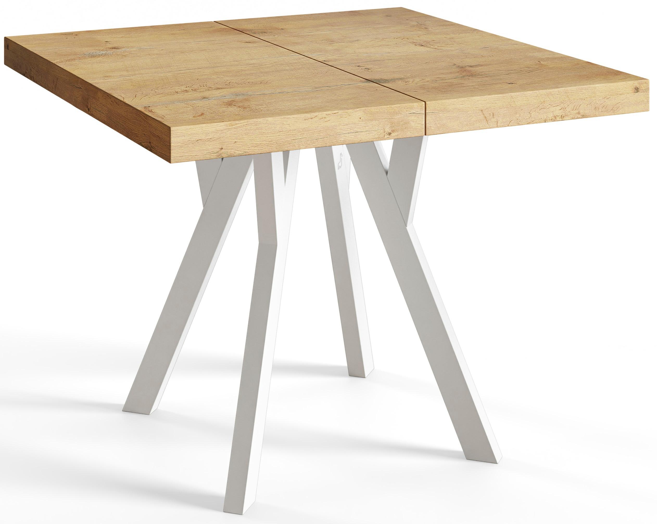 QUADRATISCHER Esstisch ausziehbar – Moderner Wohnzimmertisch und Küchentisch – Tisch mit Holzbeinen, Durchmesser 100 - 200 cm - Farbe Lancelot - Beige/Weiß, Holzwerkstoff (100/100/77cm) - Alpi-Möbel