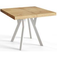 QUADRATISCHER Esstisch ausziehbar – Moderner Wohnzimmertisch und Küchentisch – Tisch mit Holzbeinen, Durchmesser 100 - 200 cm - Farbe Lancelot - Beige/Weiß, Holzwerkstoff (100/100/77cm) - Alpi-Möbel