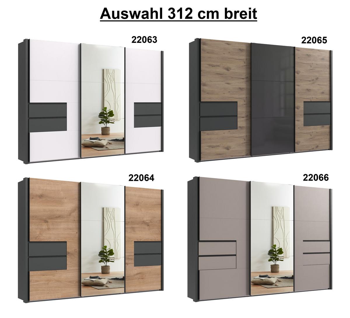 SCHWEBETÜRENSCHRANK 3-türig B312/H216/T65 cm, Korpus& Passepartout&Schubladen Grafit, Türen Eiche Dekor/Spiegel, Kleiderschrank inkl.Vollausst./ 22064 - Eichefarben/Bordeaux, Holzwerkstoff/Metall (312/216/65cm) - luma-home