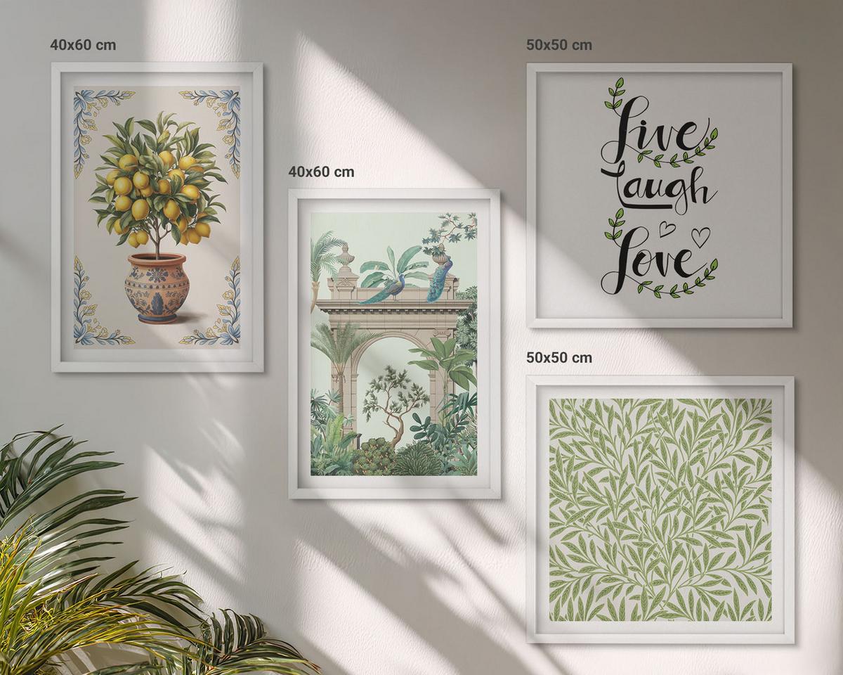 BILDER SET 4er Set - 50x50 cm & 40x60 cm Weißer Rahmen - Grüne Blätter exotischer Pflanzen - Weiß, Kunststoff (50/50cm) - TULUP