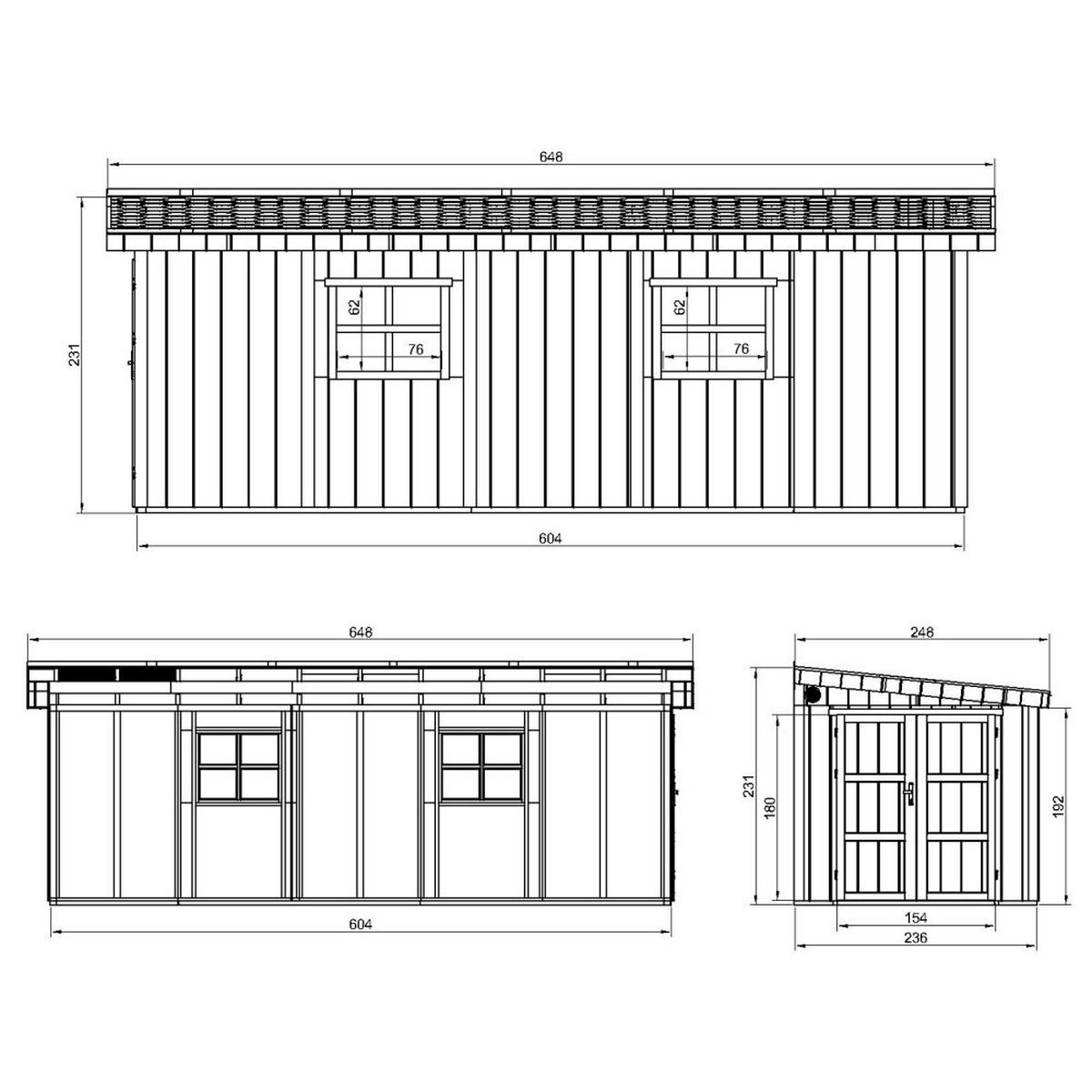 GARTENHAUS 14,3 m² - H231x248x648 cm - Ohne Boden und Seitenwand – M941B-HARVEST HONEY - Gelb, Holz (236/231/604cm) - Timbela
