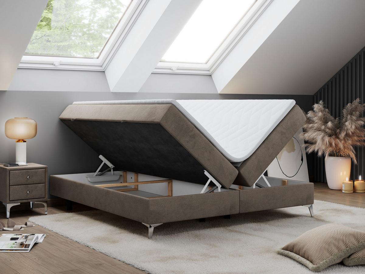 BOXBETT LESS 200/200 Braun Velvet - H4 - Braun, Holz/Textil (200/200cm) - MKS