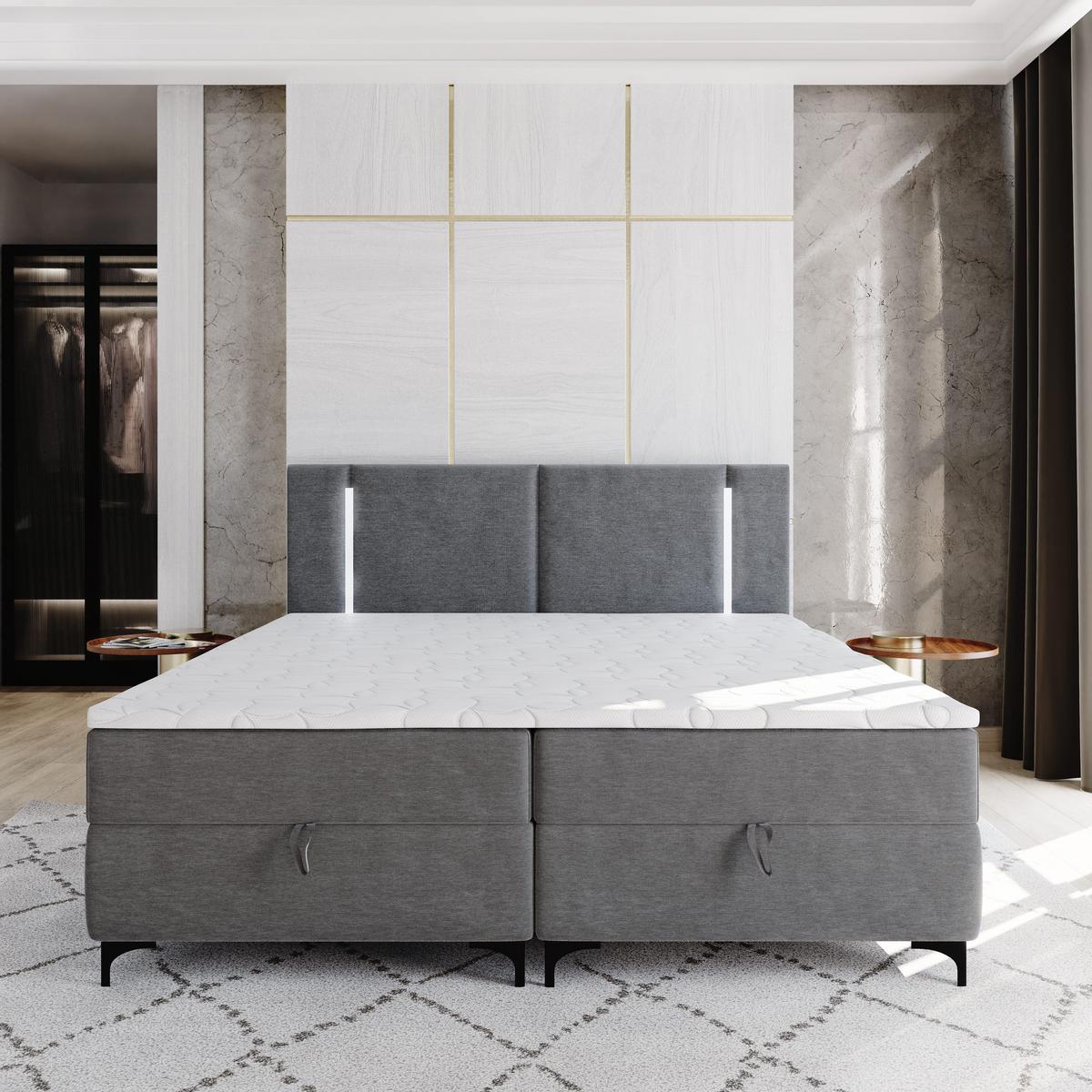 BOXBETT ALBA 180x200 cm mit Matratze und Topper - Grau - Grau, Holz (180/200cm) - MASSENO