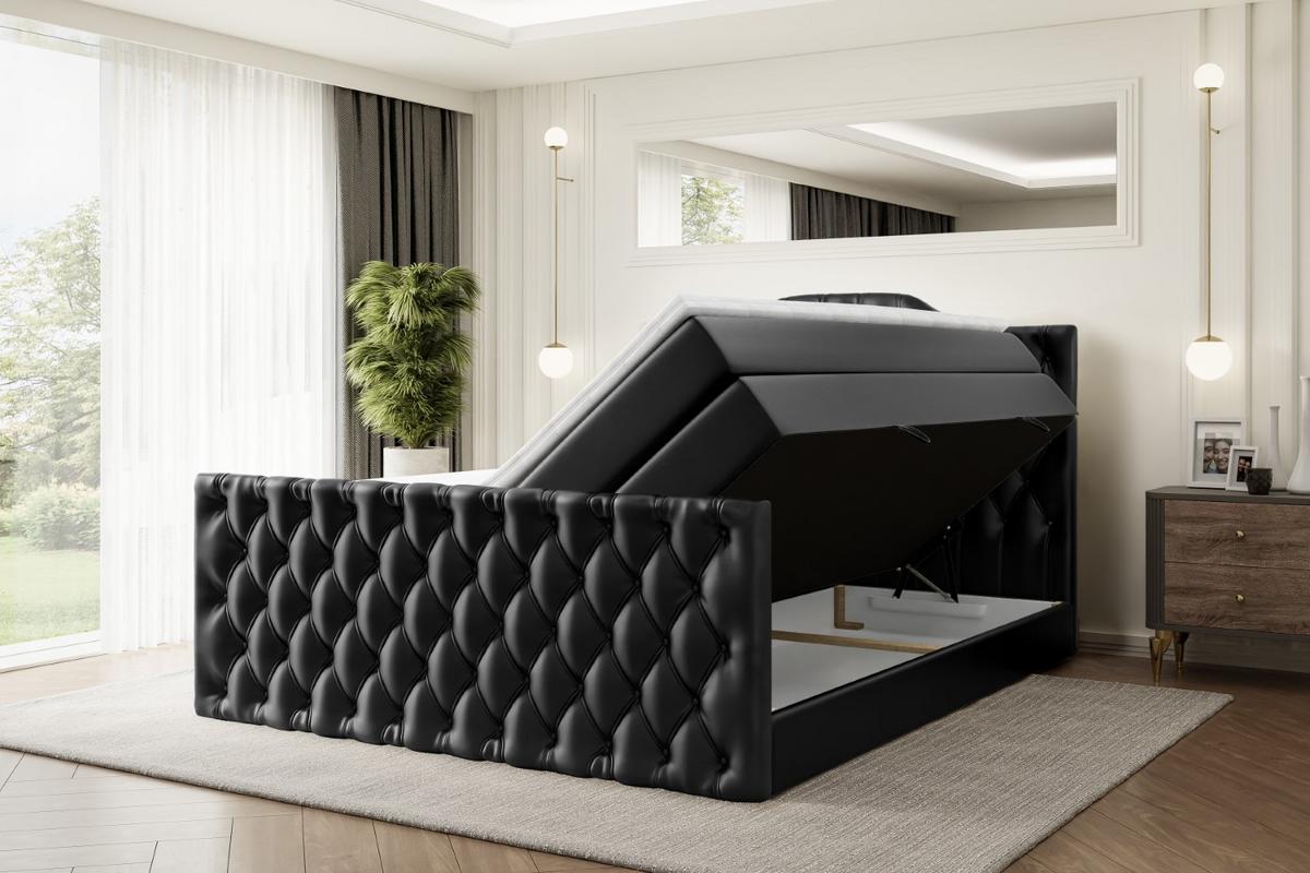 BOXSPRINGBETT VILA-1-Z KING - 120x200 - H3/H4 - Schwarz Hochglanz - Schwarz Hochglanz, Holzwerkstoff (120/200cm) - ALTDECOR