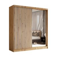 SCHWEBETÜRENSCHRANK LAMELLO 200/216/61 cm 2-türig mit Spiegel Eiche Artisan - Eiche Artisan, Holzwerkstoff (200/216/61cm) - MASSENO
