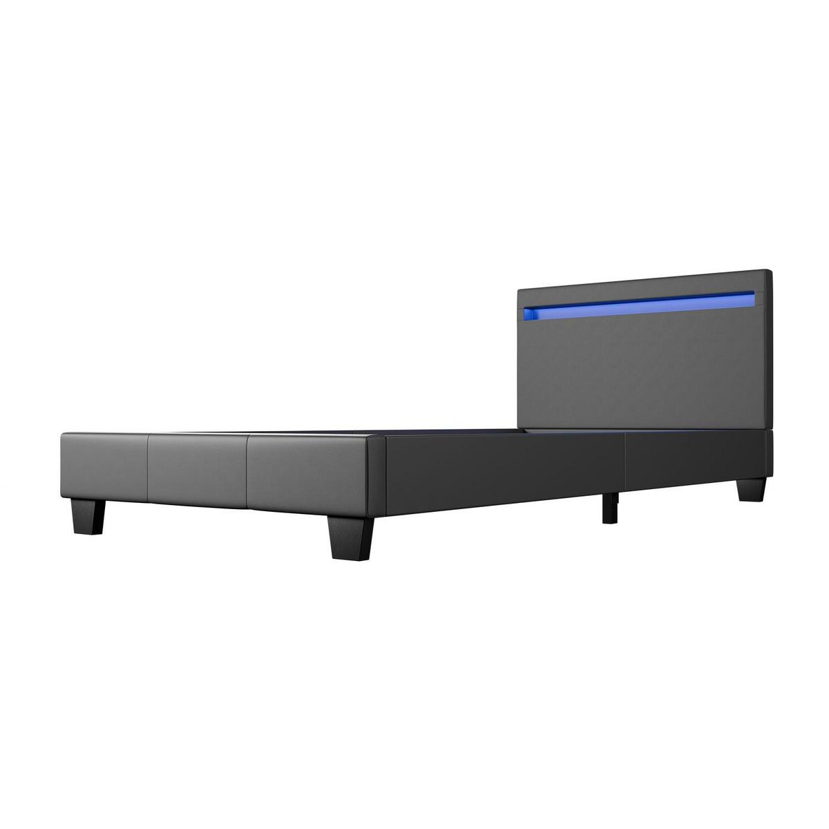 POLSTERBETT Paris mit LED dunkelgrau 90x200cm - Dunkelgrau, Holz (90/200cm) - Juskys