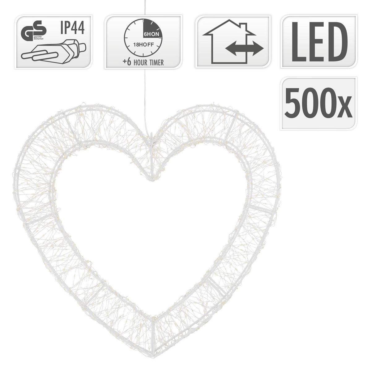 LED DEKO HERZ Weihnachten 500 LED Warmweiß Weihnachtsdeko 38,5x36 cm Innen/Außen - Weiß, Kunststoff (38.5/36/4.5cm) - ECD-Germany