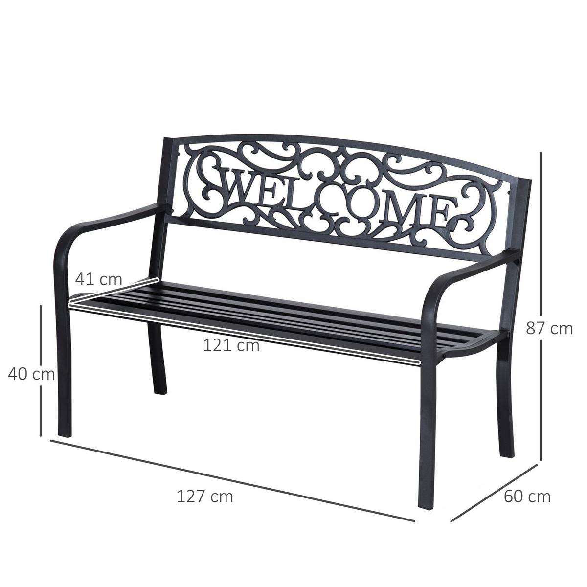 GARTENBANK, 127cm x 60cm x 87cm, Eisen, pulverbeschichtet, Schwarz - Schwarz, Metall (60/87/127cm) - Outsunny