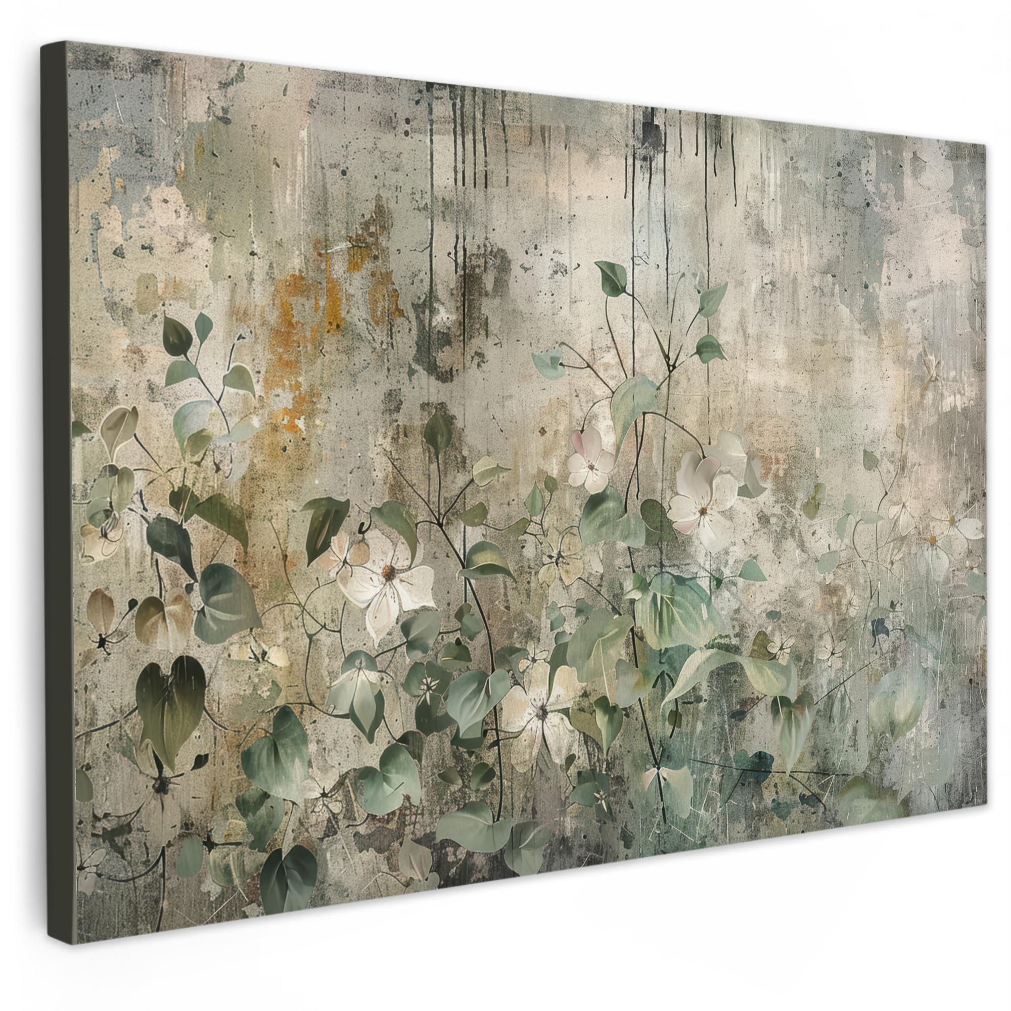 LEINWANDBILD Blumen - Blätter - Abstrakt - Modern XXL 150x100 cm - Grau, Textil (150/100cm) - MuchoWow