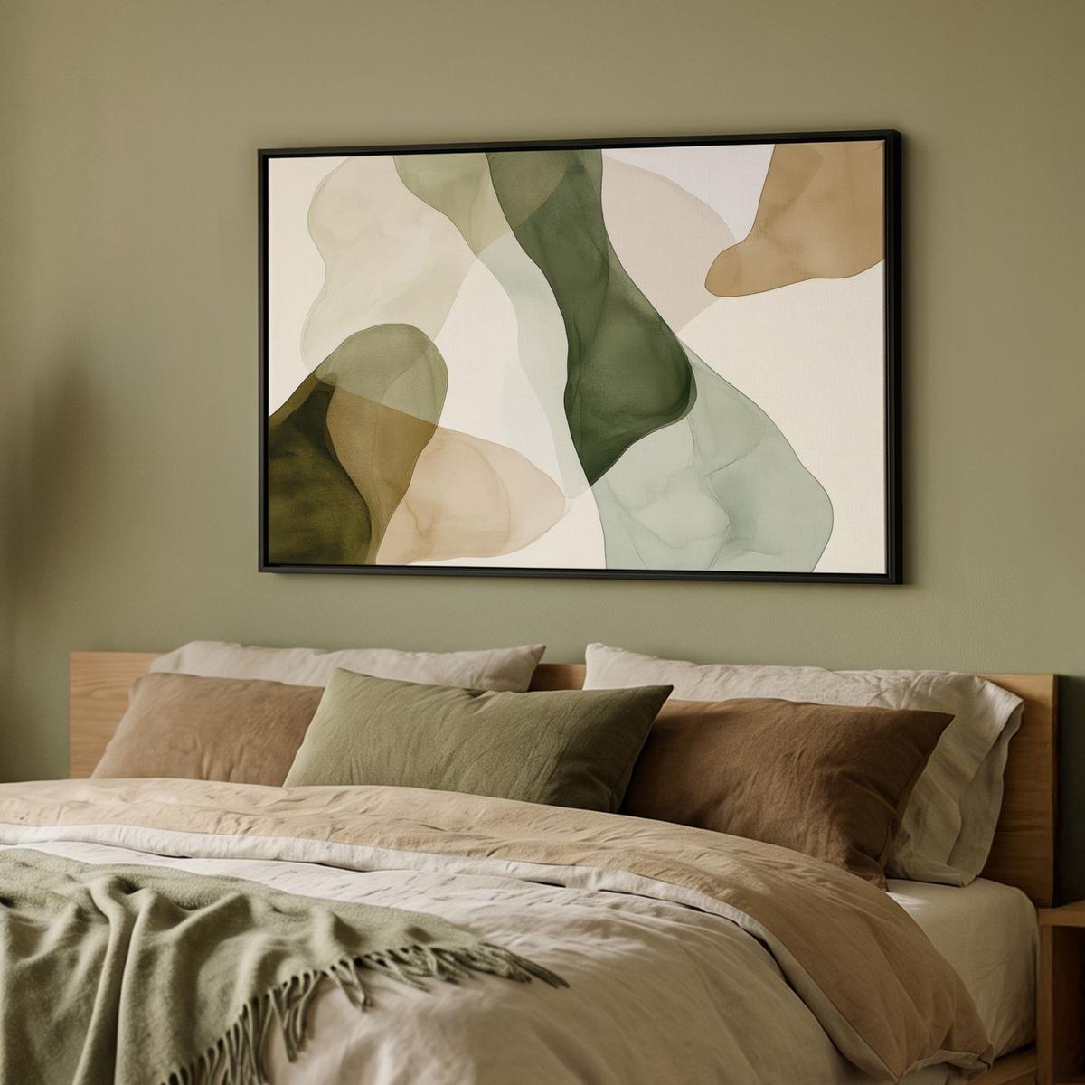 LEINWAND Bilder mit Rahmen - Japandi - Abstrakt - Grün - 90x60 - Salbeigrün, Textil (90/60cm) - MuchoWow